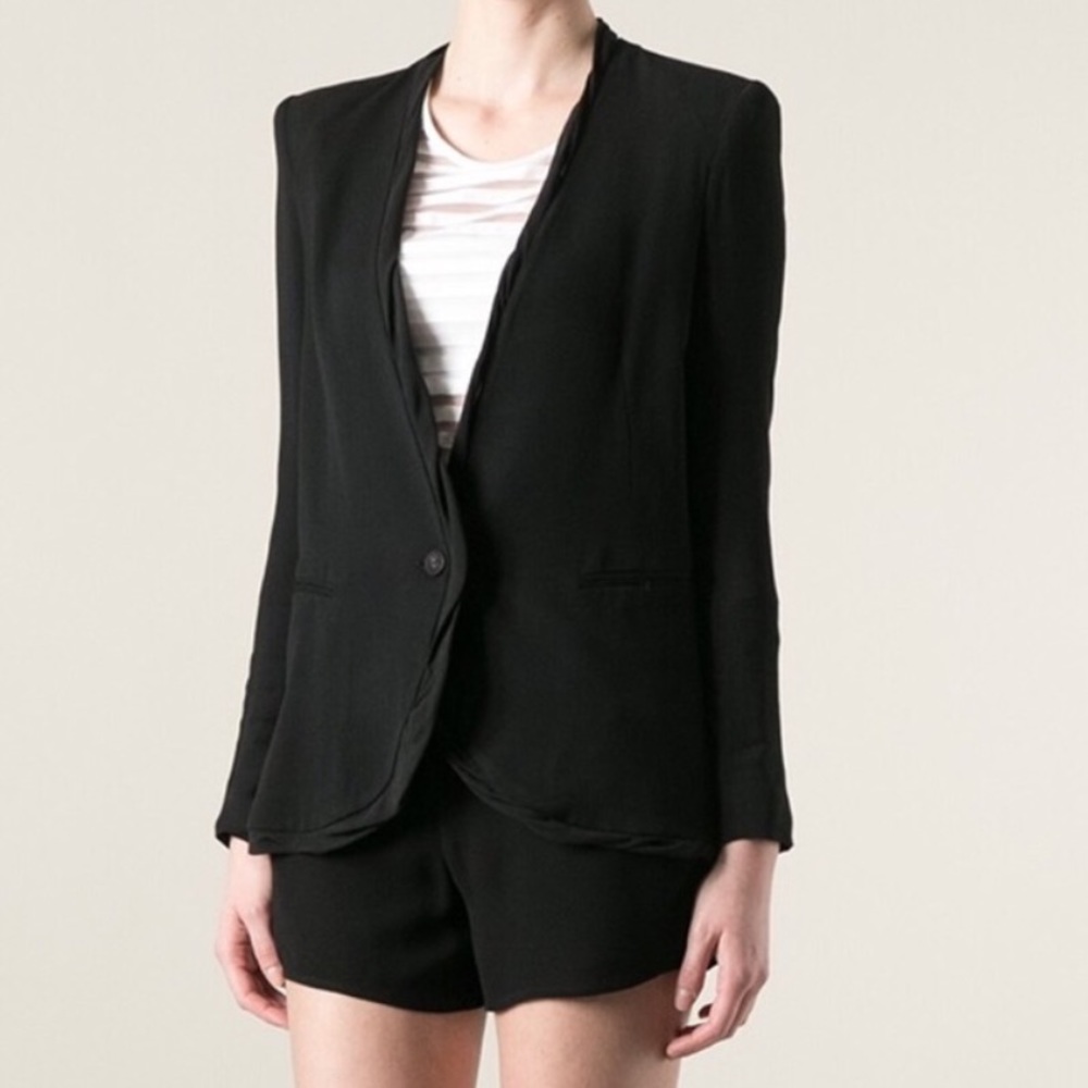Helmet Lang black blazer jacket w/ silk trim. Euc